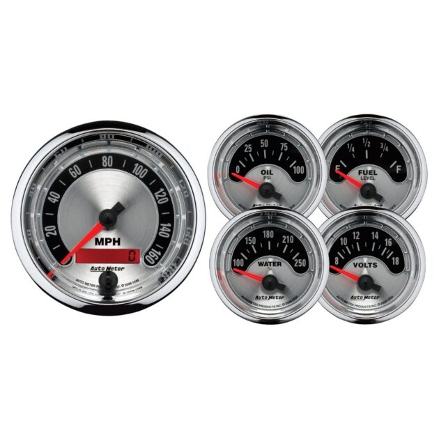 5 PC. GAUGE KIT, 3-3/8 in. & 2-1/16 in. , ELEC. SPEEDOMETER, AMERICAN MUSCLE