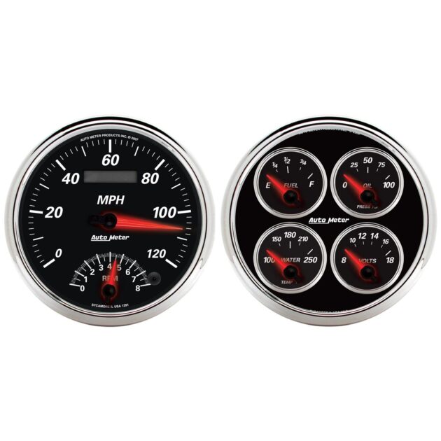 2 PC. GAUGE KIT, 5 in. QUAD & SPEEDOMETER, 240-33 O, DESIGNER BLACK II