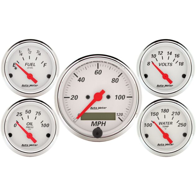 5 PC. GAUGE KIT, 3-1/8 in. & 2-1/16 in. , ELEC. SPEEDOMETER, ARCTIC WHITE