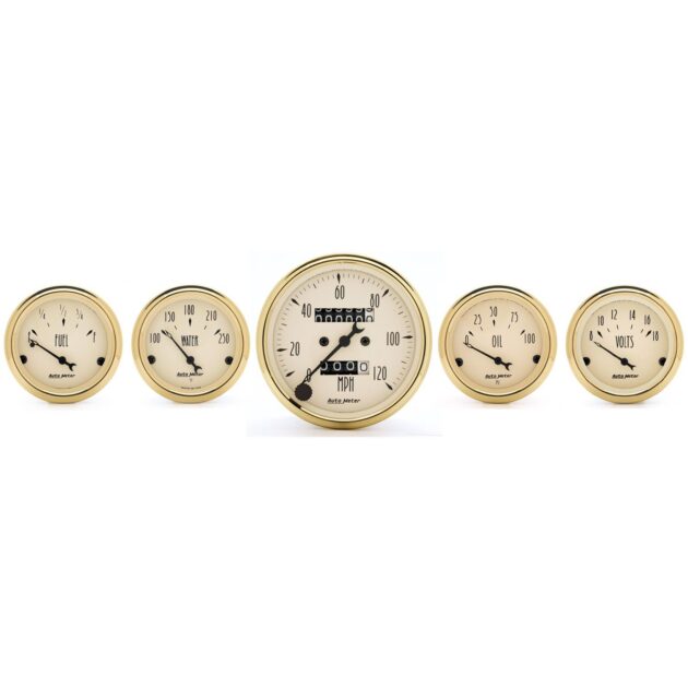 5 PC. GAUGE KIT, 3-1/8 in. & 2-1/16 in. , MECH. SPEEDOMETER, GOLDEN OLDIES