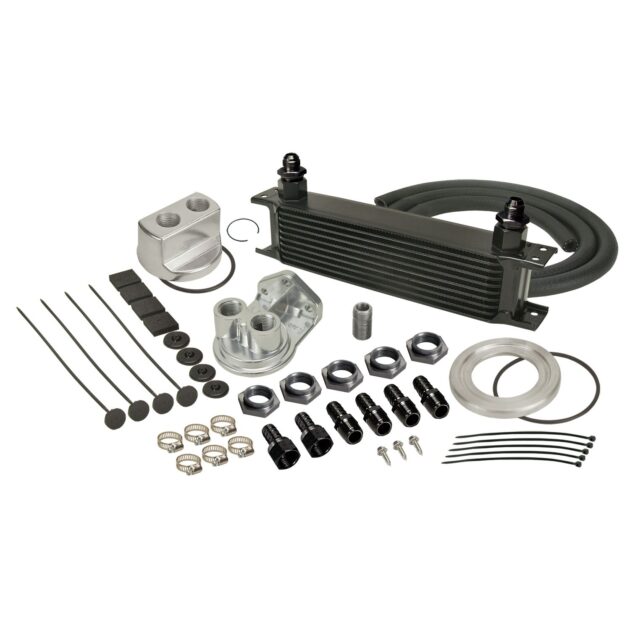 10 Row Series 10000 Stack Plate Universal Engine Oil Cooler Kit, Spin On Adapter