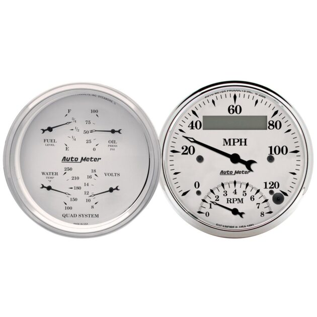 2 PC. GAUGE KIT, 3-3/8 in. QUAD & TACH/SPEEDO, 240-33 O, OLD TYME WHITE