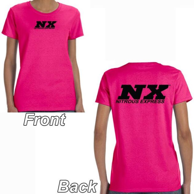 Nitrous Express Pink T-Shirt with Black NX Logo Front and Back, Large