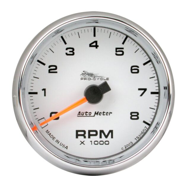 2-5/8 in. TACHOMETER, 0-8,000 RPM, WHITE, PRO-CYCLE