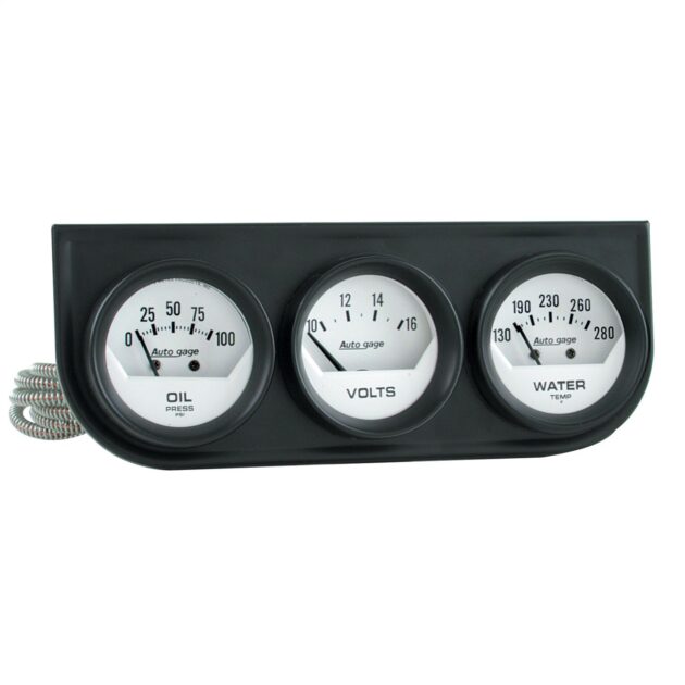 GAUGE CONSOLE, OILP/WTMP/VOLT, 2-1/16 in. , 100 PSI/280 Fahrenheit/16V, WHT DIAL, BLK BZL, AG