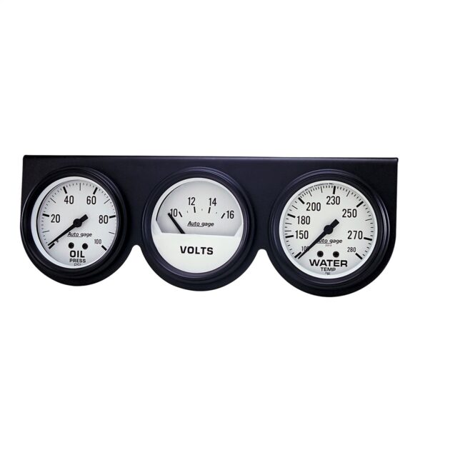 GAUGE CONSOLE, OILP/WTMP/VOLT, 2-5/8 in. , 100 PSI/280 Fahrenheit/16V, WHT DIAL, BLK BZL, AG