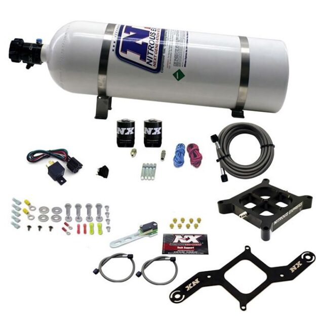 Nitrous Express 4150 SINGLE ENTRY CROSSBAR PLATE SYSTEM, PRO POWER(100-500HP) W/15LB BOTTLE