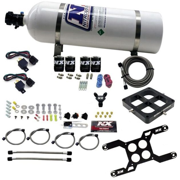 Nitrous Express DOMINATOR DUAL STAGE BILLET CROSSBAR, (50-300 & 100-500HP) WITH 15LB BOTTLE.