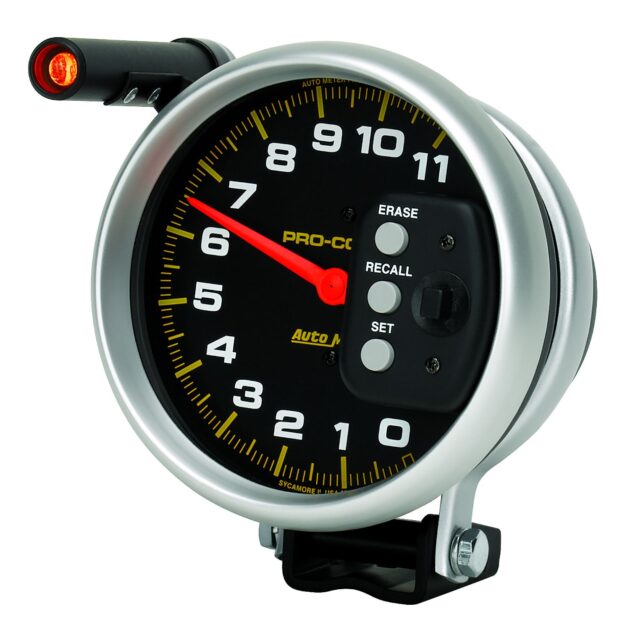 5 in. TACHOMETER, 0-11,000 RPM, PEDESTAL W/ QUICK LITE & PEAK MEMORY, PRO-COMP