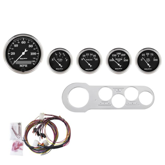 5 GAUGE DIRECT-FIT DASH KIT, CHEVY CAR 53-54, OLD TYME BLACK