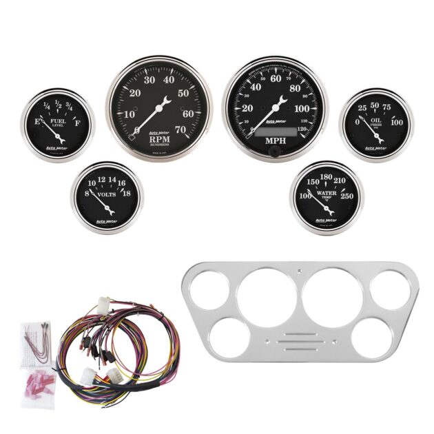 6 GAUGE DIRECT-FIT DASH KIT, FORD TRUCK 53-55, OLD TYME BLACK