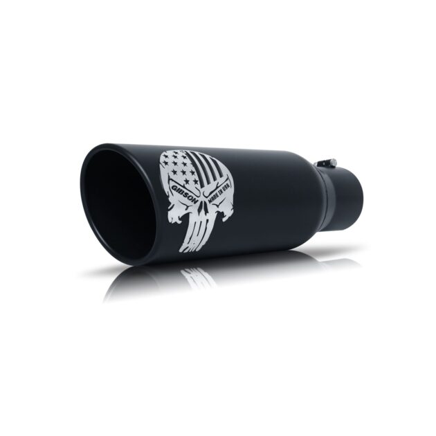 Patriot Skull Rolled Edge Angle Exhaust Tip; Black Ceramic