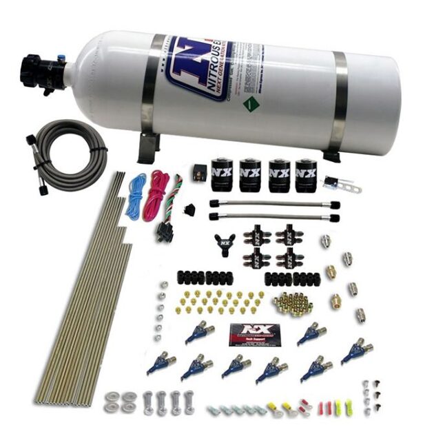 Nitrous Express 8 CYL PIRANHA DIRECT PORT, 4 SOLENOIDS, WITH 15LB BOTTLE (200-500HP JETTING)