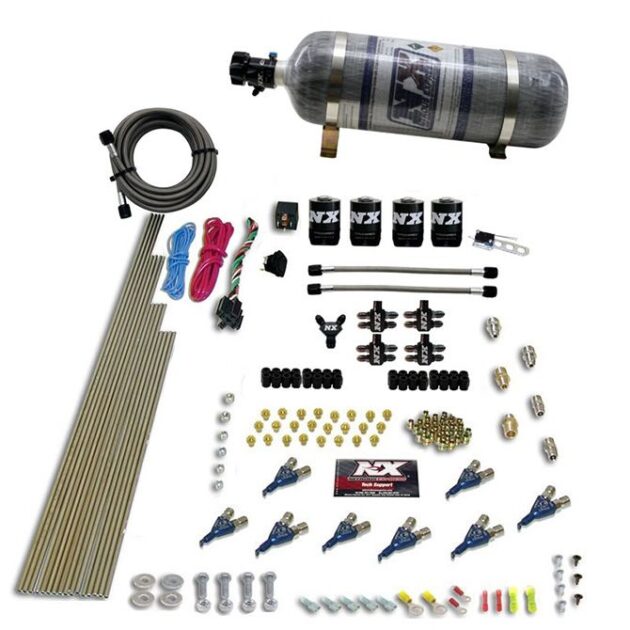 Nitrous Express 8 CYL PIRANHA DIRECT PORT, 4 SOLENOIDS, WITH 12LB BOTTLE (200-500HP EFI JETs)