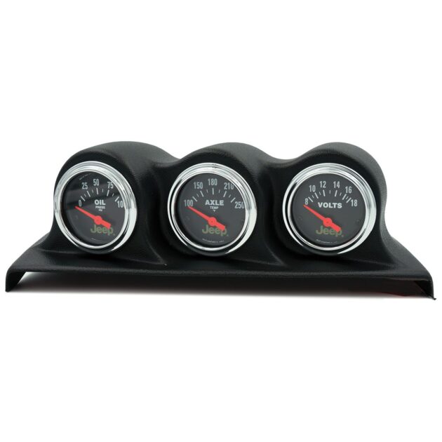 GAUGE KIT, 3 PC, WRANGLER (JK) 07-10, OIL PSI/AXLE TEMP/VOLT, 100PSI/250deg F/18V, BLK DIAL, CHROME BZL, JEEP