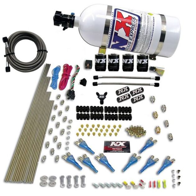 Nitrous Express 8 CYL SHARK DIRECT PORT, 4 SOLENOIDS, WITH 10LB BOTTLE (200-600HP JETTING)