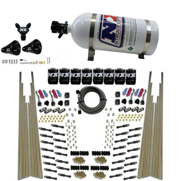 Nitrous Express 8 CYL DRY DIRECT PORT, FOUR STAGE, 8 SOLENOIDS, WITH 10LB BOTTLE (200-600HP)