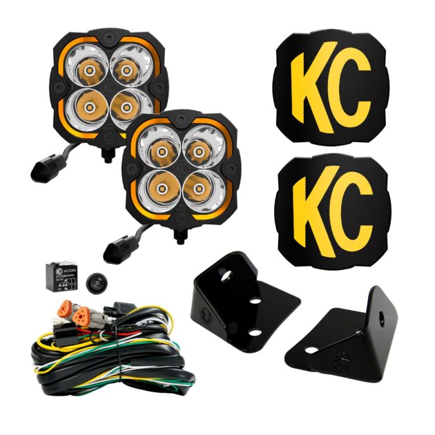 KC Hilites FLEX ERA 4 - 2-Light System - Pillar Mount - 80W Spot Beam - for Jeep JK