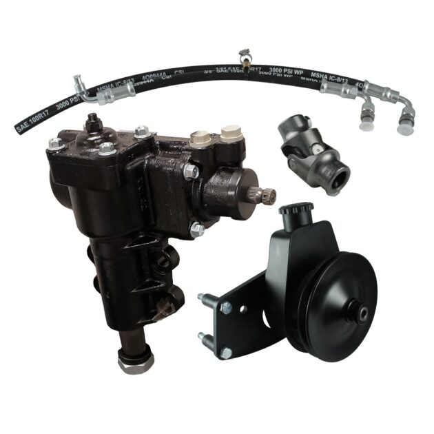 Borgeson - Steering Conversion Kit - P/N: 999059 - Power Steering Conversion Kit, 66-77 Ford Bronco with factory M/S and 289/302/351W. Complete Kit  includes P/S Box, Pump Bracket & Pulley, P/S Hoses and Universal Joint.