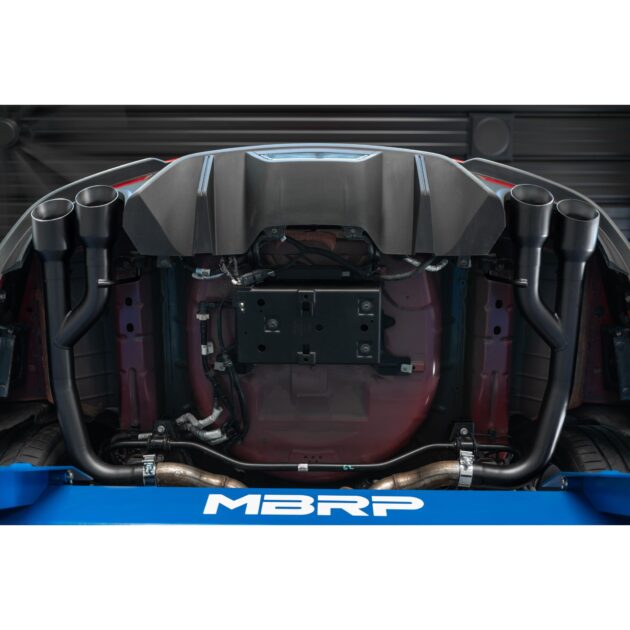 MBRP Exhaust 2.5in. Axle Back; with Quad 4in. Dual Wall Tips; Non Active Exhaust; Black Coated