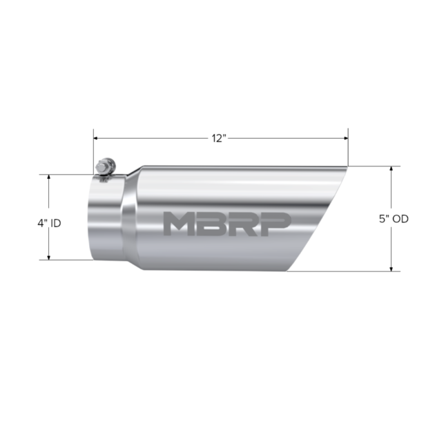 MBRP Exhaust Tip; 5in. O.D. Dual Wall Angled 4in. inlet 12in. length; T304