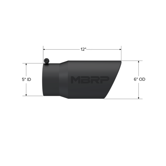 MBRP Exhaust Tip; 6in. O.D. Angled Rolled End 5in. inlet 12in. length; Black Coated