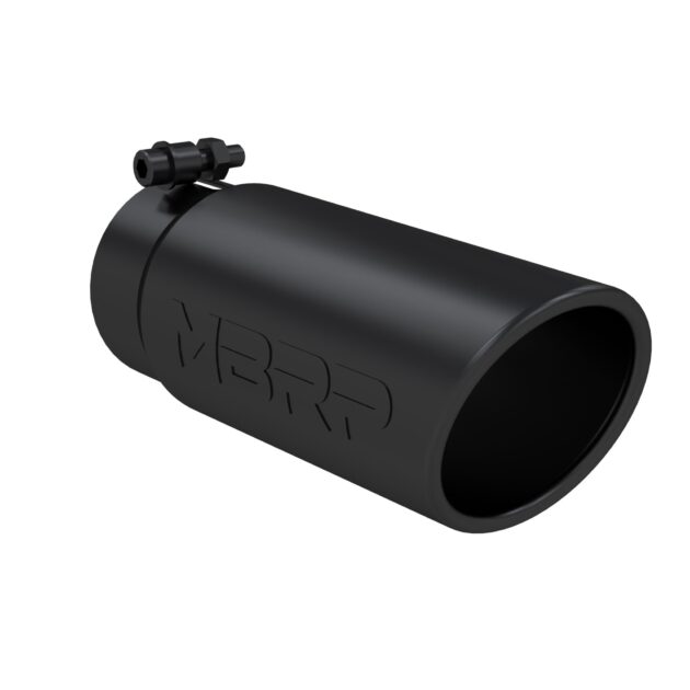 MBRP Exhaust Tip; 4in. O.D. Angled Rolled End 3in. inlet 10in. length-Black Coated