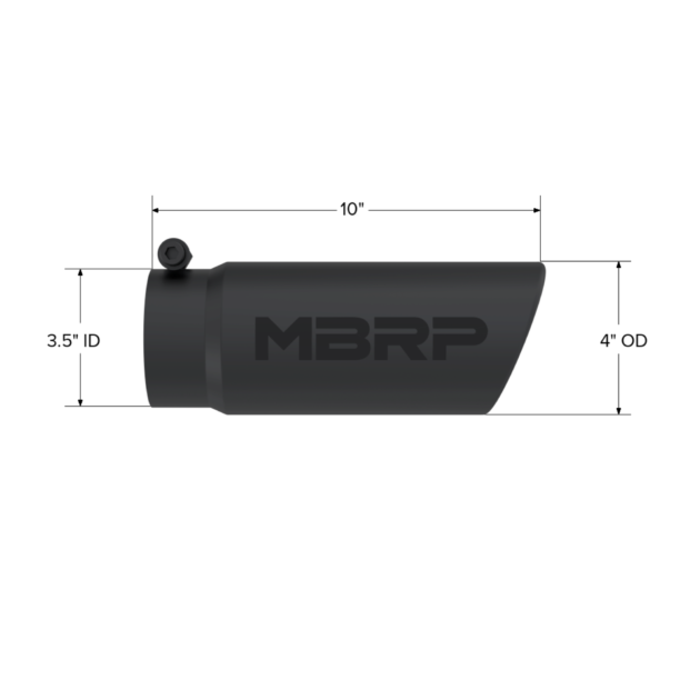 MBRP Exhaust Tip; 4in. O.D. Angled Rolled End 3in. inlet 10in. length-Black Coated