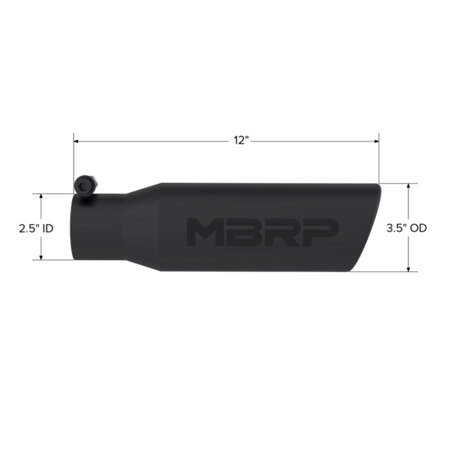 MBRP Exhaust Tip; 3in. O.D. Angled Rolled End 2in. inlet 12in. length-Black Coated