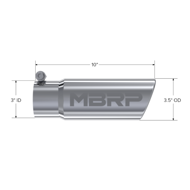 MBRP Exhaust Tip; 3in. O.D. Angled Rolled End 3in. inlet 10in. length; T304