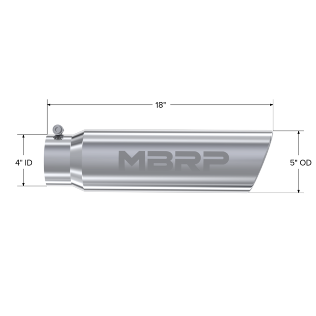 MBRP Exhaust Tip; 5in. O.D.; Angled Rolled End; 4in. inlet 18in. in length; T304