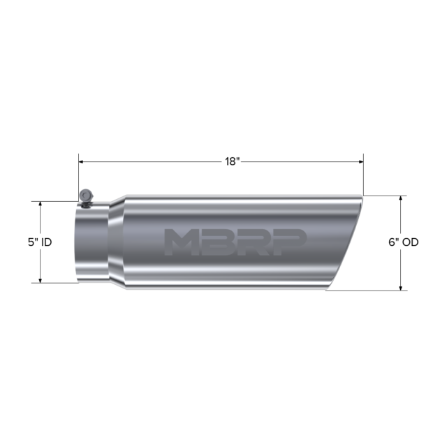 MBRP Exhaust Tip; 6in. O.D.; Angled Rolled End; 5in. inlet 18in. in length; T304