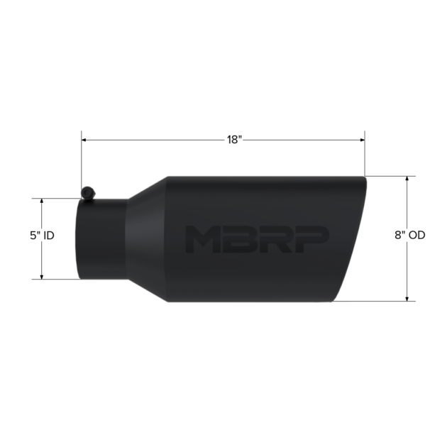 MBRP Exhaust Tip; 8in. O.D.; Rolled End; 5in. inlet 18in. in length; Black Coated