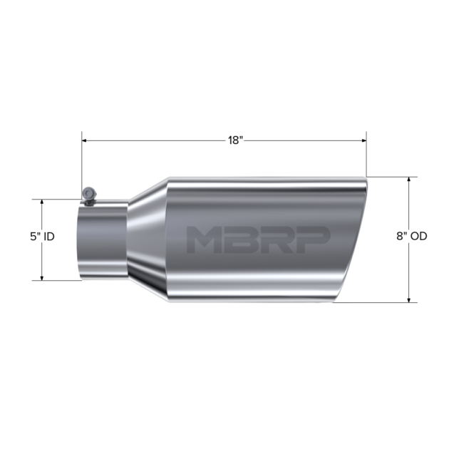 MBRP Exhaust Tip; 8in. O.D.; Rolled End; 5in. inlet 18in. in length; T304