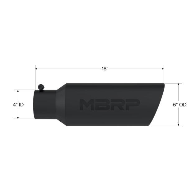 MBRP Exhaust Tip; 6in. O.D.; Rolled end; 4in. inlet 18in. in length; Black Coated