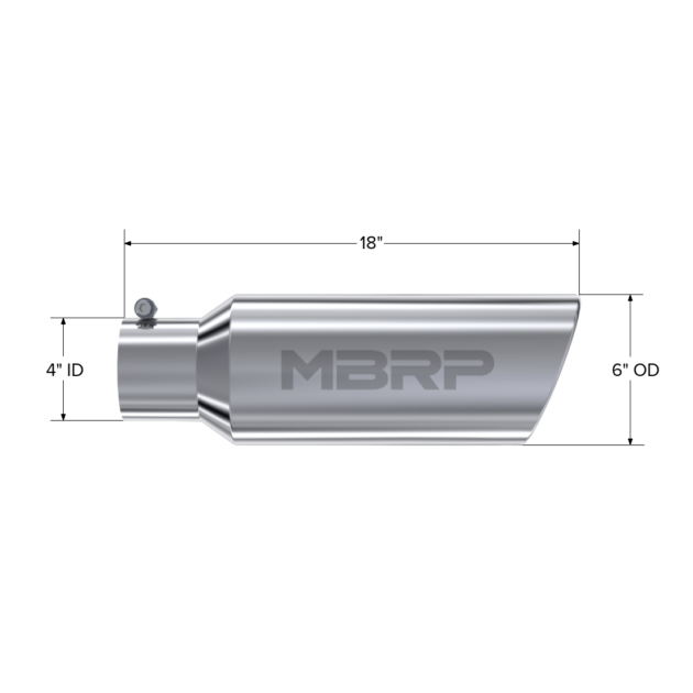 MBRP Exhaust Tip; 6in. O.D.; Rolled end; 4in. inlet 18in. in length; T304