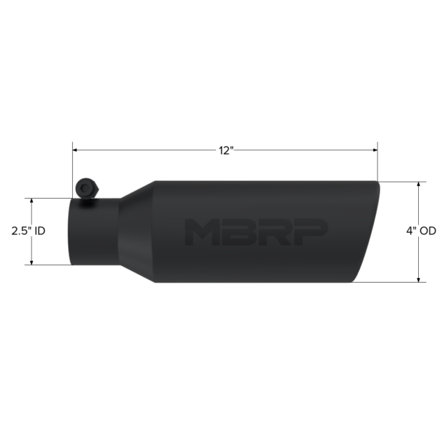 MBRP Exhaust Tip; 4in. O.D.; Angled Rolled End; 2.5in. inlet; 12in. in length; Black