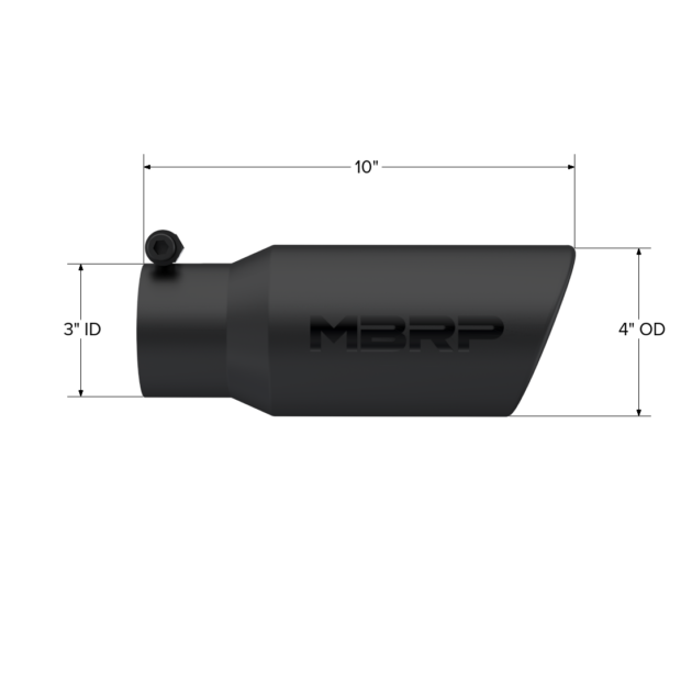 MBRP Exhaust Tip; 4in. O.D.; Angled Rolled End; 3in. inlet; 10in. length; Black