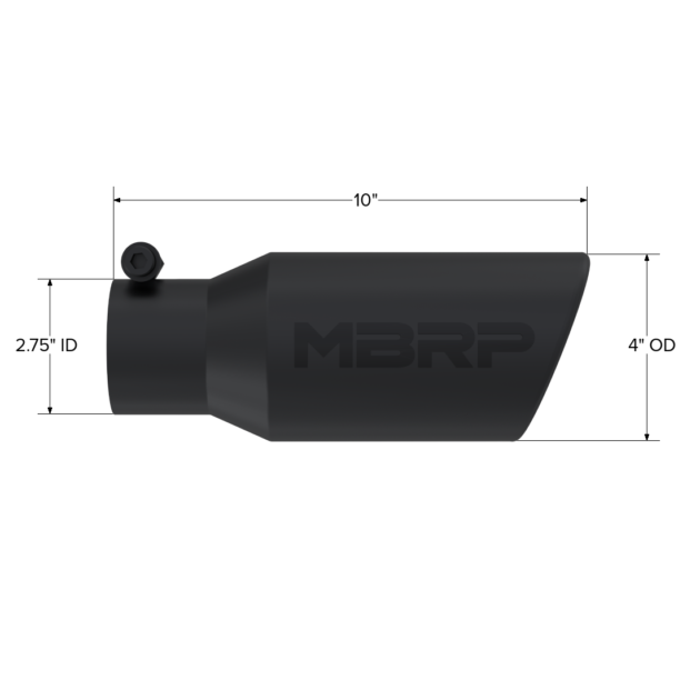 MBRP Exhaust Tip; 4in. O.D. Angled Rolled End 2 3/4in. inlet 10in. length; Black