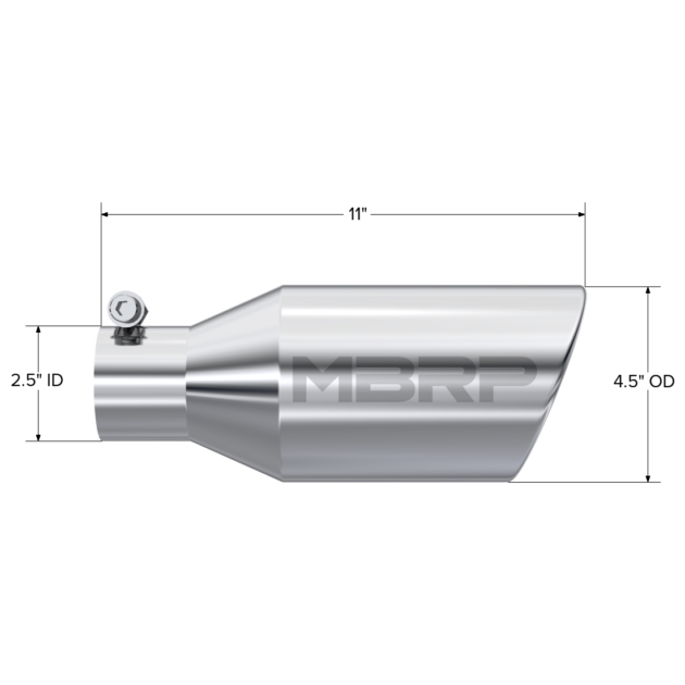 MBRP Exhaust Tip; 4 1/2in. O.D.; SW Angle Rolled End; 2 1/2in. inlet 11in. in length; T304