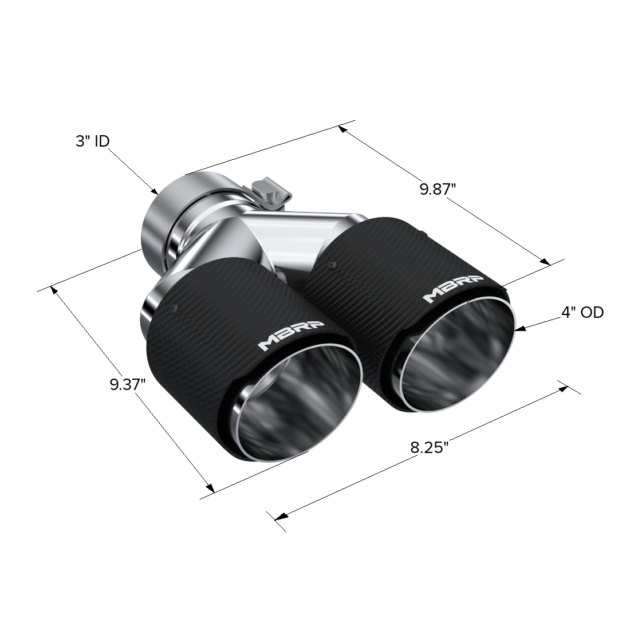 MBRP Exhaust Tip; 4in OD Out; 3in ID; 9.87in Length; Dual Wall; Carbon Fiber