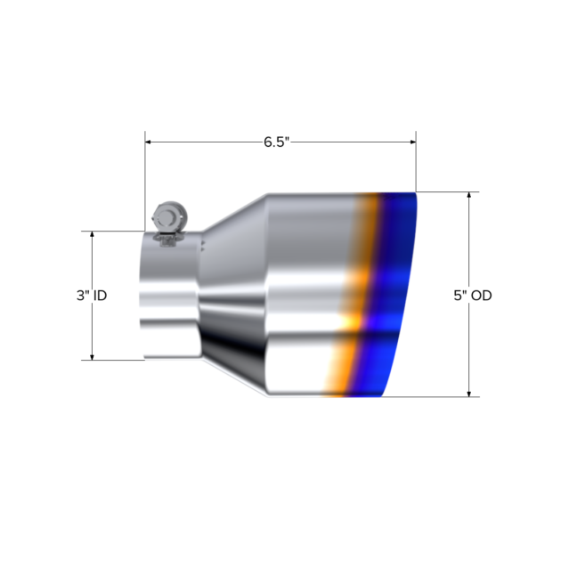 MBRP Exhaust Tip; 5in OD Out; 3in ID; 6.5in Length; Angle Cut; Single Wall; T304 BE