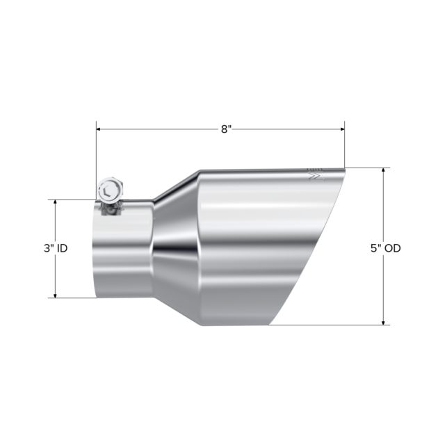 MBRP Exhaust Tip; 5in OD Out; 3in ID; 8in Length; Angle Cut; Dual Wall; T304