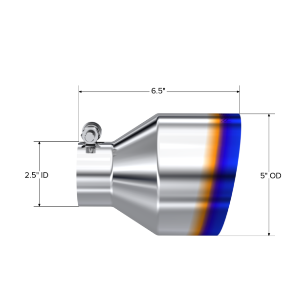 MBRP Exhaust Tip; 5in OD Out; 2.5in ID; 6.5in Length; Angle Cut; Single Wall; T304 BE