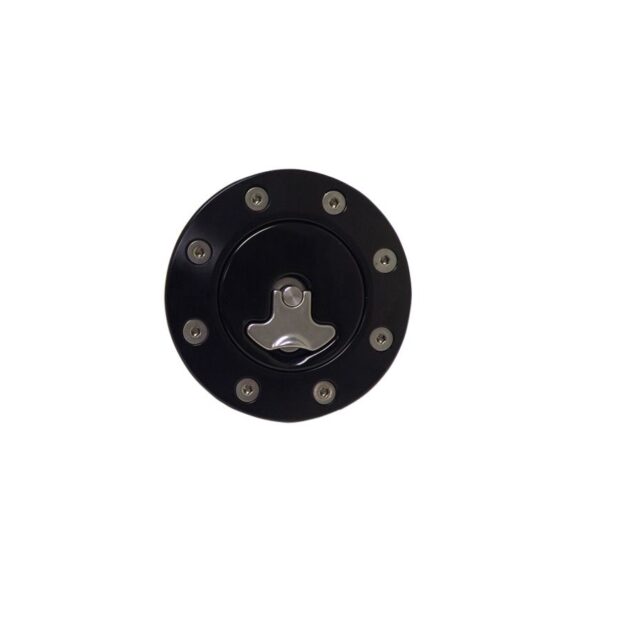 Billet aluminum gas cap, universal fit, locking, anodized Black.