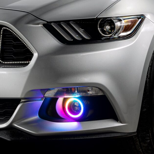 1235-332 - 2015-2017 Ford Mustang Dynamic ColorSHIFT RGB+A Projector Fog Halo Kit- Surface Mount