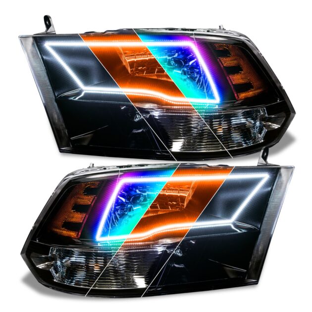 1328-333 - 2009-2018 Dodge Ram Quadin. ColorSHIFT Headlight Halo Kit + Turn Signals