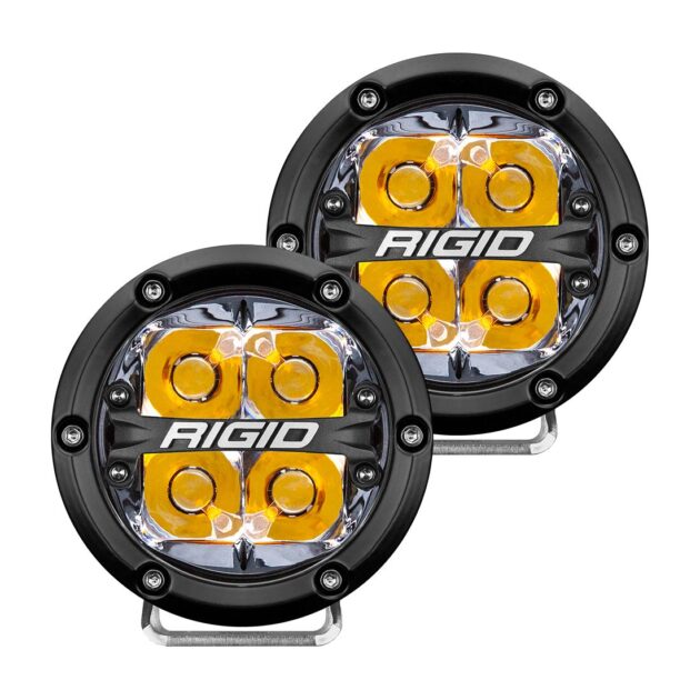 RIGID 360-Series 4 Inch Round LED Off-Road Light, Spot Beam Pattern for High Speeds Amber Backlight, Pair