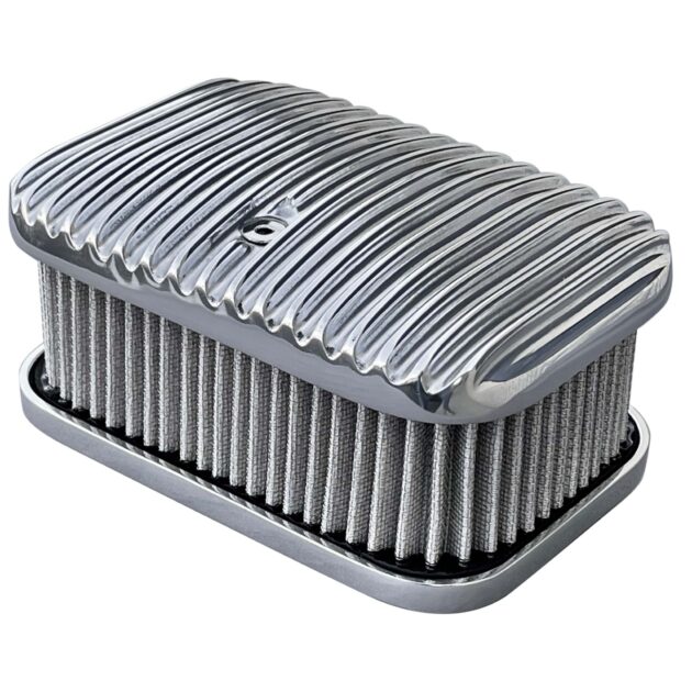 FiTech - 3x2 D Shaped Air Filter Assembly Polished, Finned Top With Hardware