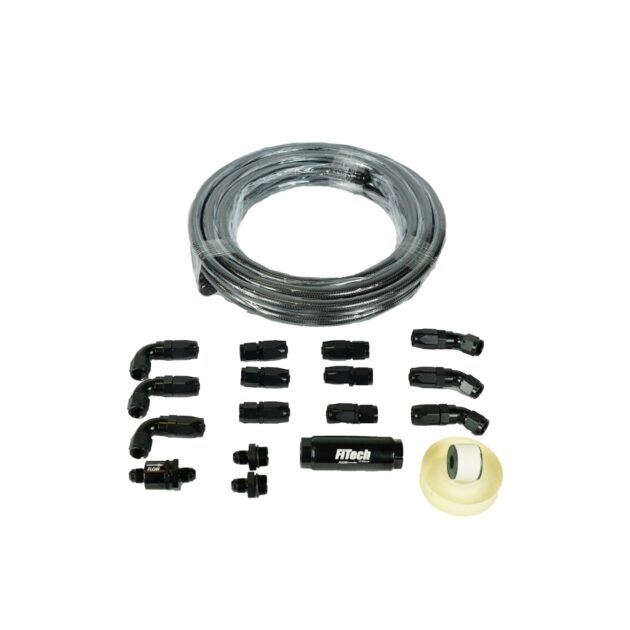 FiTech - Go Fuel AN-6 Black Stainless Steel 20 Ft Hose Kit with Filter
